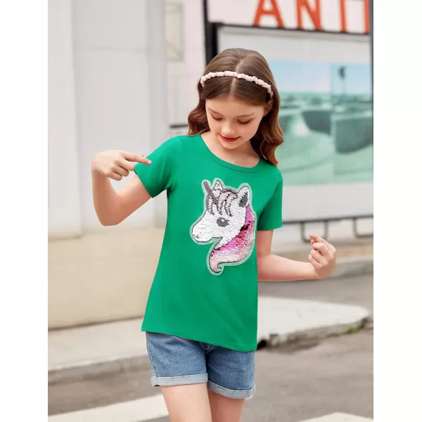 Arshiner Girls Unicorn Shirts Short Sleeve Flip Sequin T-Shirt Tops