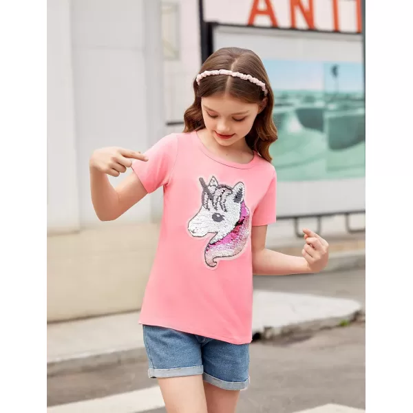 Arshiner Girls Unicorn Shirts Short Sleeve Flip Sequin T-Shirt Tops