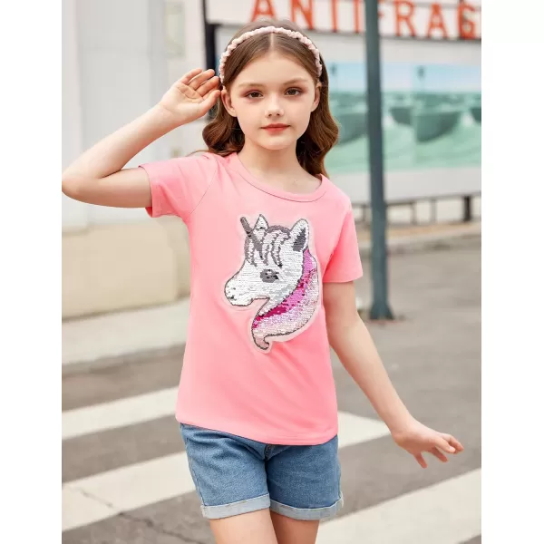Arshiner Girls Unicorn Shirts Short Sleeve Flip Sequin T-Shirt Tops