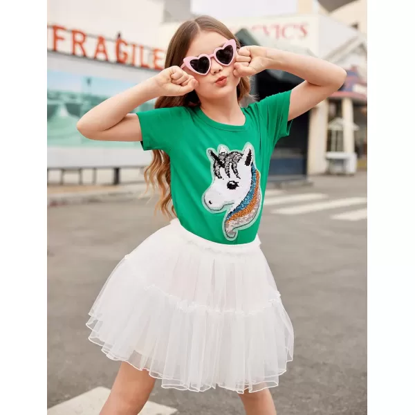 Arshiner Girls Unicorn Shirts Short Sleeve Flip Sequin T-Shirt Tops