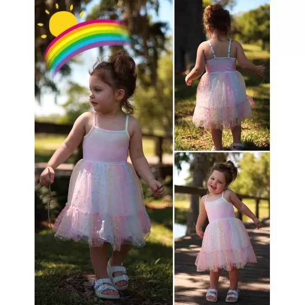 Arshiner Toddler Girls Tulle Dress Rainbow Tutu Birthday Party Princess Dresses Ruffle Hem Cami Dress Summer Outfit Size 2-6