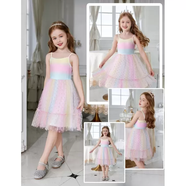 Arshiner Toddler Girls Tulle Dress Rainbow Tutu Birthday Party Princess Dresses Ruffle Hem Cami Dress Summer Outfit Size 2-6