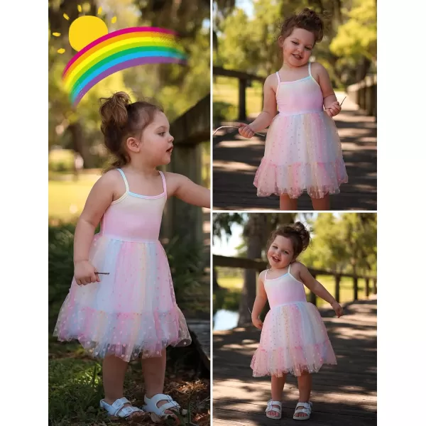 Arshiner Toddler Girls Tulle Dress Rainbow Tutu Birthday Party Princess Dresses Ruffle Hem Cami Dress Summer Outfit Size 2-6
