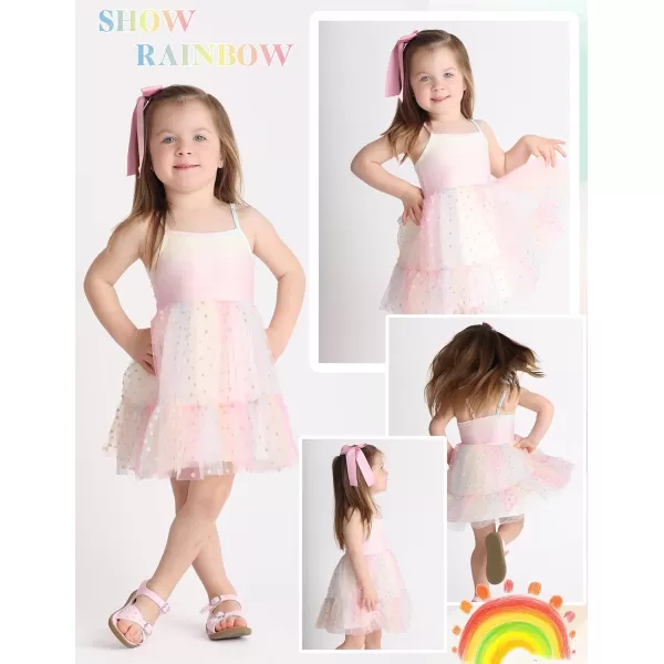 Arshiner Toddler Girls Tulle Dress Rainbow Tutu Birthday Party Princess Dresses Ruffle Hem Cami Dress Summer Outfit Size 2-6