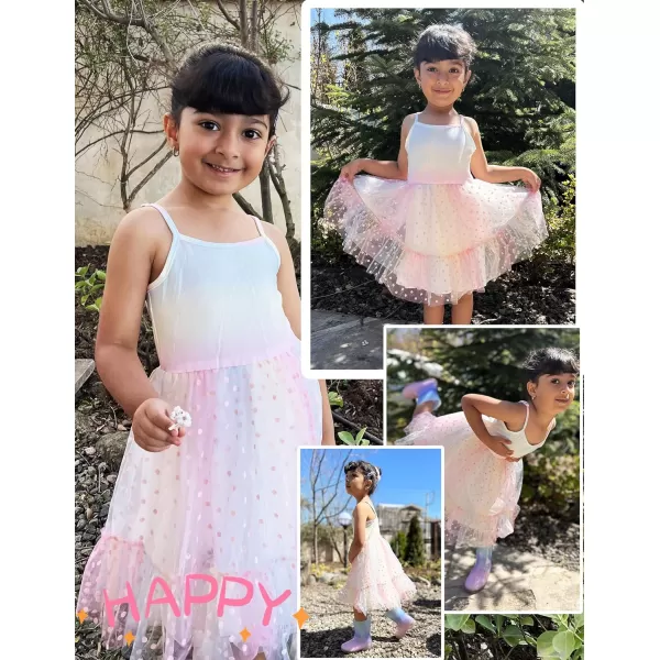 Arshiner Toddler Girls Tulle Dress Rainbow Tutu Birthday Party Princess Dresses Ruffle Hem Cami Dress Summer Outfit Size 2-6