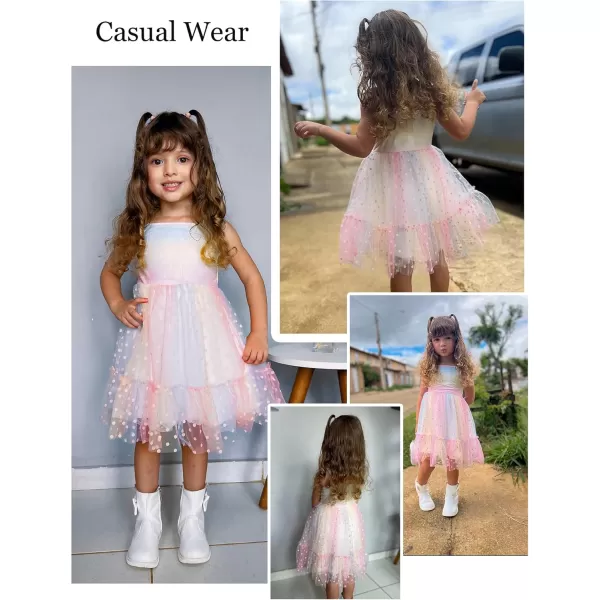 Arshiner Toddler Girls Tulle Dress Rainbow Tutu Birthday Party Princess Dresses Ruffle Hem Cami Dress Summer Outfit Size 2-6