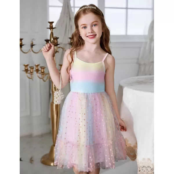 Arshiner Toddler Girls Tulle Dress Rainbow Tutu Birthday Party Princess Dresses Ruffle Hem Cami Dress Summer Outfit Size 2-6