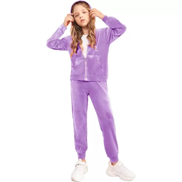 Arshiner 2 Piece Outfits for Girls Velour Tracksuit Hoodie and Jogger Set Sweatsuit Athletic Clothes Sets