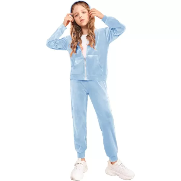 Arshiner 2 Piece Outfits for Girls Velour Tracksuit Hoodie and Jogger Set Sweatsuit Athletic Clothes Sets