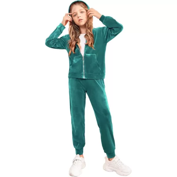 Arshiner 2 Piece Outfits for Girls Velour Tracksuit Hoodie and Jogger Set Sweatsuit Athletic Clothes Sets