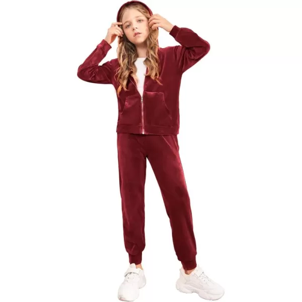 Arshiner 2 Piece Outfits for Girls Velour Tracksuit Hoodie and Jogger Set Sweatsuit Athletic Clothes Sets