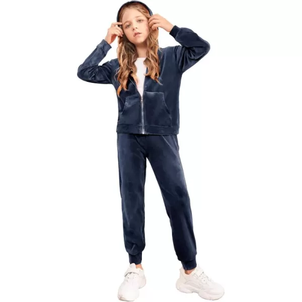 Arshiner 2 Piece Outfits for Girls Velour Tracksuit Hoodie and Jogger Set Sweatsuit Athletic Clothes Sets