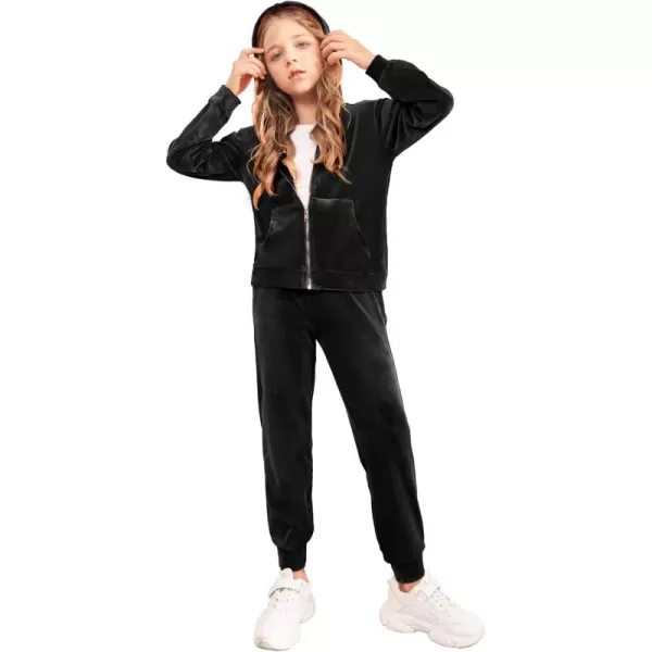 Arshiner 2 Piece Outfits for Girls Velour Tracksuit Hoodie and Jogger Set Sweatsuit Athletic Clothes Sets