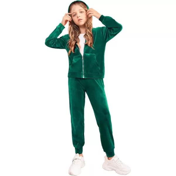 Arshiner 2 Piece Outfits for Girls Velour Tracksuit Hoodie and Jogger Set Sweatsuit Athletic Clothes Sets