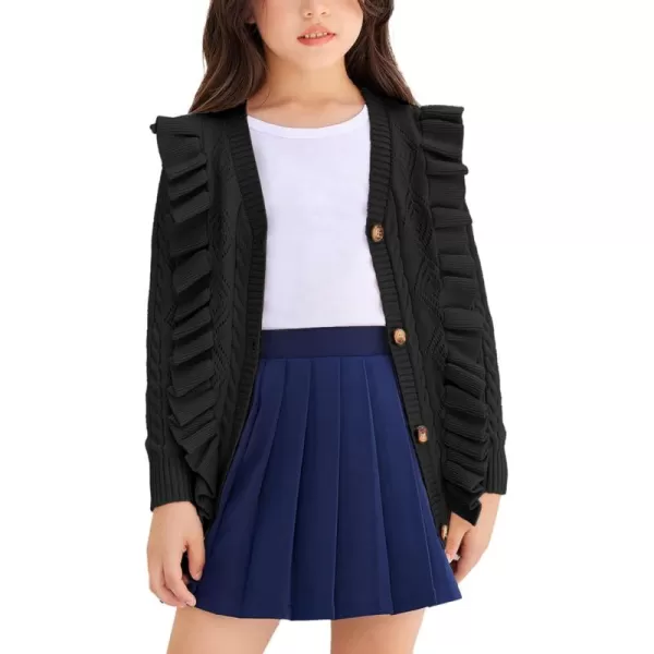Arshiner Girls Cardigan Sweaters Ruffle School Uniform Sweater V Neck Button Front Outerwear 4-13 Years