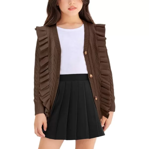 Arshiner Girls Cardigan Sweaters Ruffle School Uniform Sweater V Neck Button Front Outerwear 4-13 Years