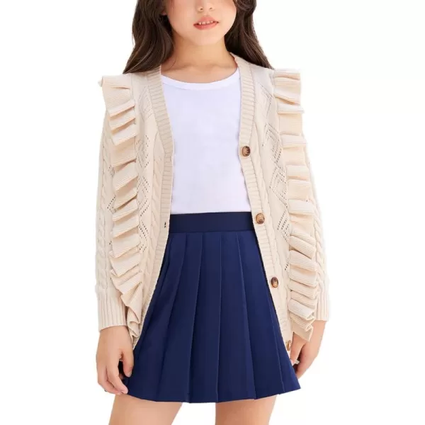 Arshiner Girls Cardigan Sweaters Ruffle School Uniform Sweater V Neck Button Front Outerwear 4-13 Years