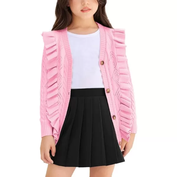 Arshiner Girls Cardigan Sweaters Ruffle School Uniform Sweater V Neck Button Front Outerwear 4-13 Years