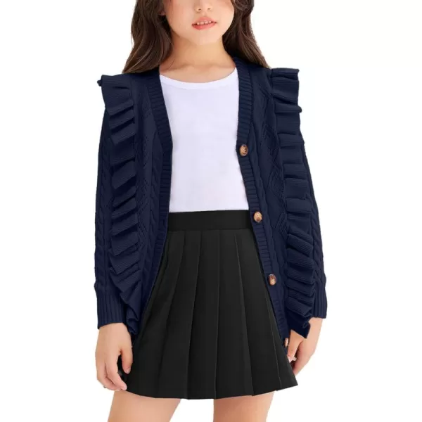 Arshiner Girls Cardigan Sweaters Ruffle School Uniform Sweater V Neck Button Front Outerwear 4-13 Years