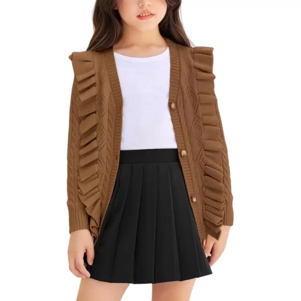 Arshiner Girls Cardigan Sweaters Ruffle School Uniform Sweater V Neck Button Front Outerwear 4-13 Years