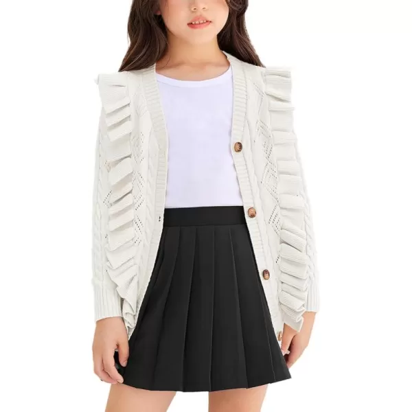 Arshiner Girls Cardigan Sweaters Ruffle School Uniform Sweater V Neck Button Front Outerwear 4-13 Years