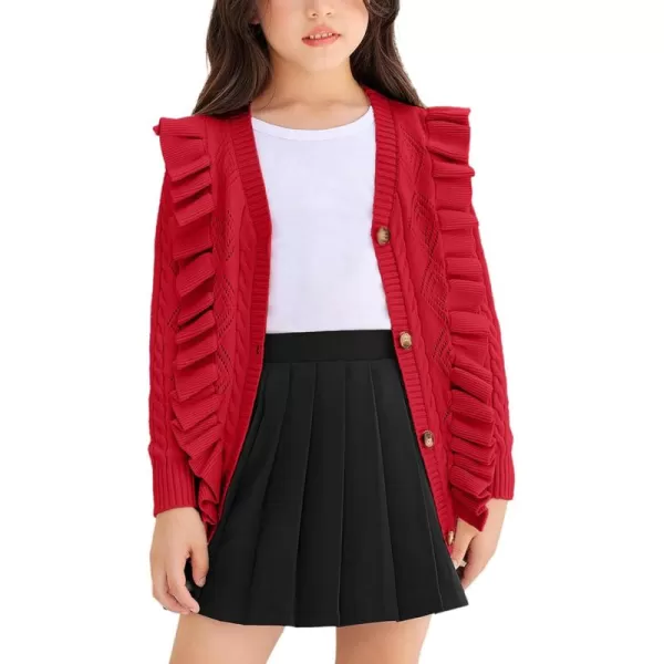 Arshiner Girls Cardigan Sweaters Ruffle School Uniform Sweater V Neck Button Front Outerwear 4-13 Years
