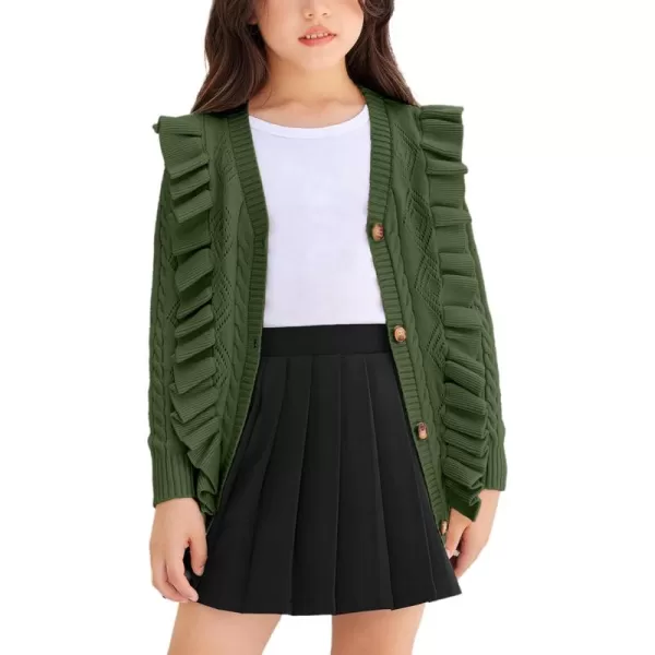 Arshiner Girls Cardigan Sweaters Ruffle School Uniform Sweater V Neck Button Front Outerwear 4-13 Years
