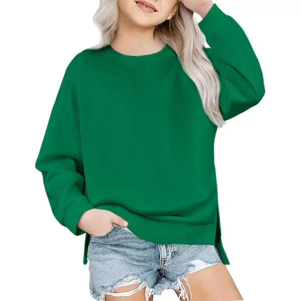 Arshiner Girls Crewneck Sweatshirt Long Sleeve Pullover Tops Drop Shoulder Sweatshirts Side Split for 5-14 Years