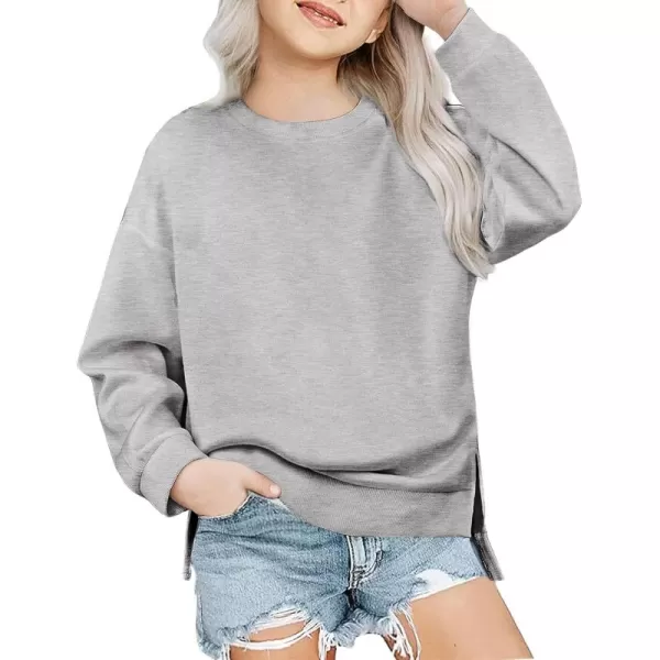 Arshiner Girls Crewneck Sweatshirt Long Sleeve Pullover Tops Drop Shoulder Sweatshirts Side Split for 5-14 Years