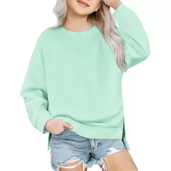 Arshiner Girls Crewneck Sweatshirt Long Sleeve Pullover Tops Drop Shoulder Sweatshirts Side Split for 5-14 Years