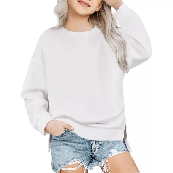 Arshiner Girls Crewneck Sweatshirt Long Sleeve Pullover Tops Drop Shoulder Sweatshirts Side Split for 5-14 Years