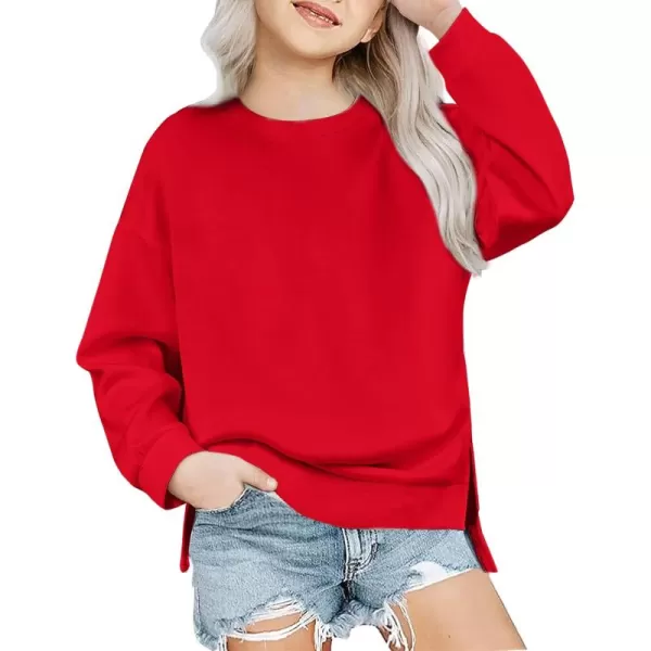 Arshiner Girls Crewneck Sweatshirt Long Sleeve Pullover Tops Drop Shoulder Sweatshirts Side Split for 5-14 Years