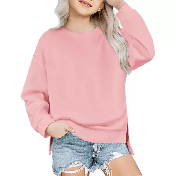 Arshiner Girls Crewneck Sweatshirt Long Sleeve Pullover Tops Drop Shoulder Sweatshirts Side Split for 5-14 Years