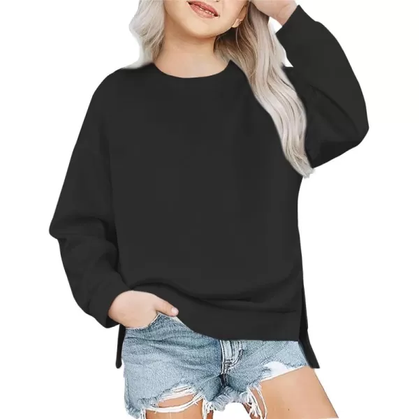 Arshiner Girls Crewneck Sweatshirt Long Sleeve Pullover Tops Drop Shoulder Sweatshirts Side Split for 5-14 Years