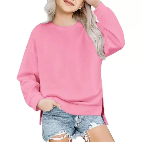 Arshiner Girls Crewneck Sweatshirt Long Sleeve Pullover Tops Drop Shoulder Sweatshirts Side Split for 5-14 Years