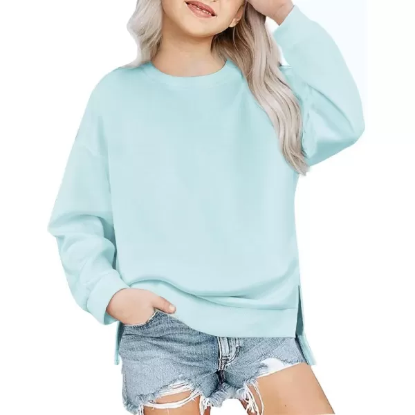 Arshiner Girls Crewneck Sweatshirt Long Sleeve Pullover Tops Drop Shoulder Sweatshirts Side Split for 5-14 Years