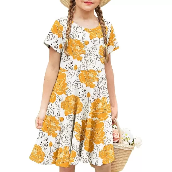 Arshiner Girls Dress Basic Short Sleeve A Line Swing Skater Twirl School Party Dress