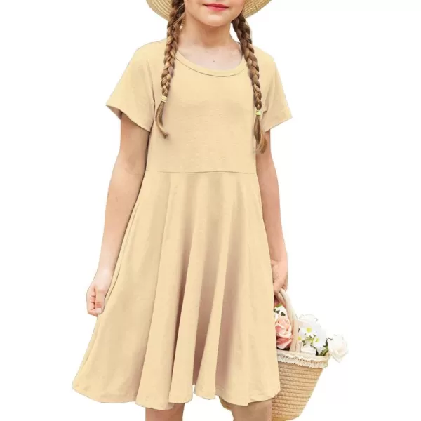 Arshiner Girls Dress Basic Short Sleeve A Line Swing Skater Twirl School Party Dress