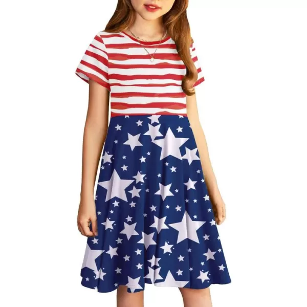 Arshiner Girls Dress Basic Short Sleeve A Line Swing Skater Twirl School Party Dress