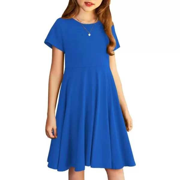 Arshiner Girls Dress Basic Short Sleeve A Line Swing Skater Twirl School Party Dress
