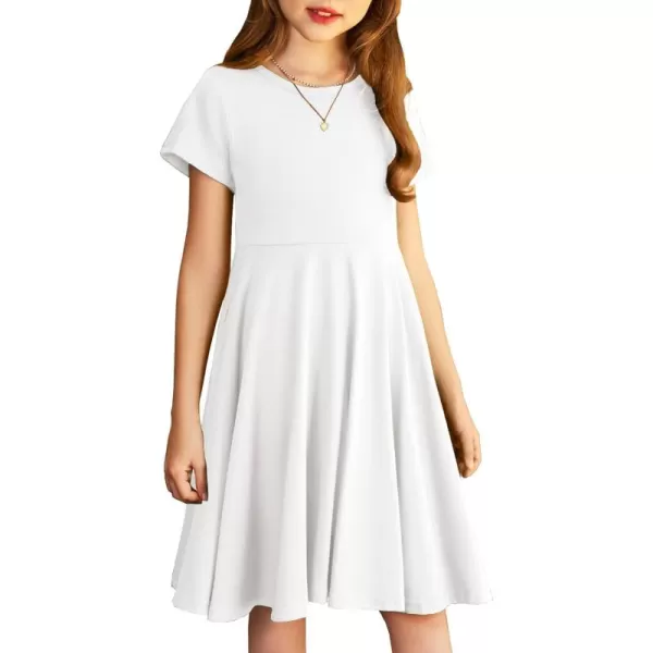 Arshiner Girls Dress Basic Short Sleeve A Line Swing Skater Twirl School Party Dress