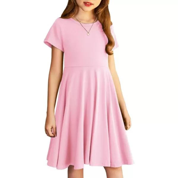 Arshiner Girls Dress Basic Short Sleeve A Line Swing Skater Twirl School Party Dress