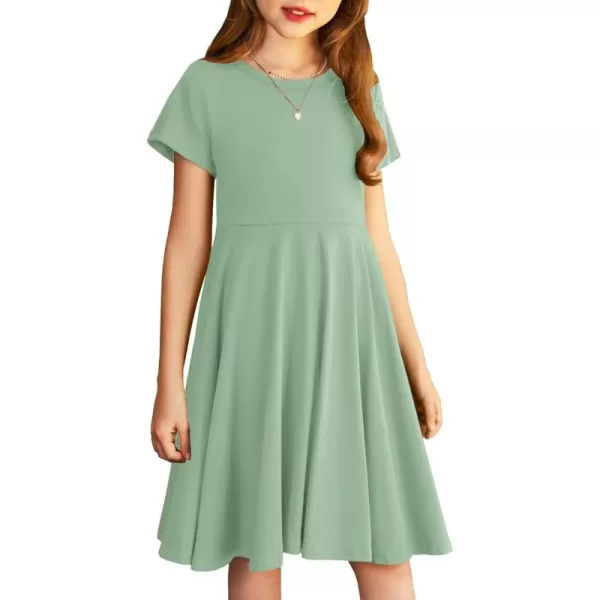 Arshiner Girls Dress Basic Short Sleeve A Line Swing Skater Twirl School Party Dress