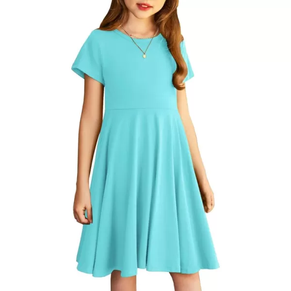 Arshiner Girls Dress Basic Short Sleeve A Line Swing Skater Twirl School Party Dress