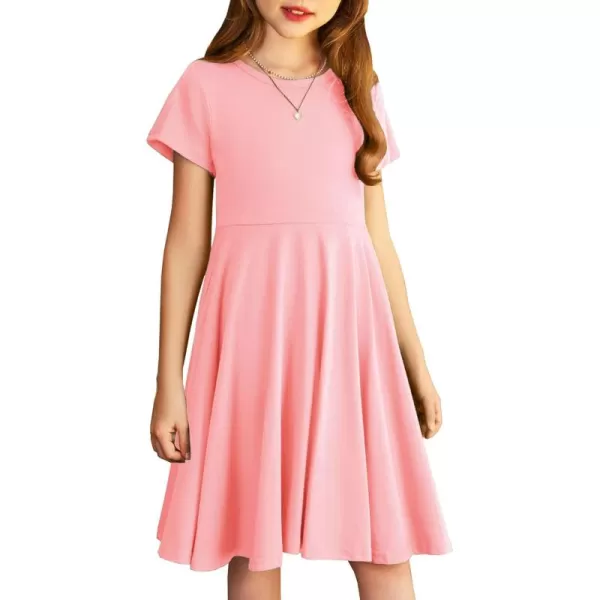 Arshiner Girls Dress Basic Short Sleeve A Line Swing Skater Twirl School Party Dress