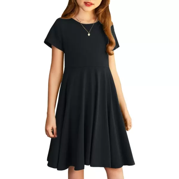 Arshiner Girls Dress Basic Short Sleeve A Line Swing Skater Twirl School Party Dress