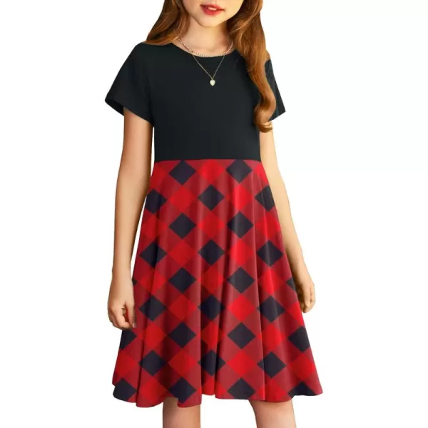 Arshiner Girls Dress Basic Short Sleeve A Line Swing Skater Twirl School Party Dress