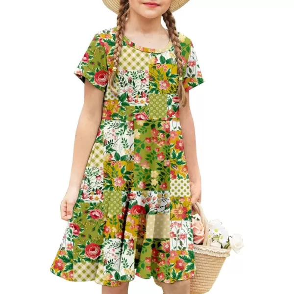 Arshiner Girls Dress Basic Short Sleeve A Line Swing Skater Twirl School Party Dress