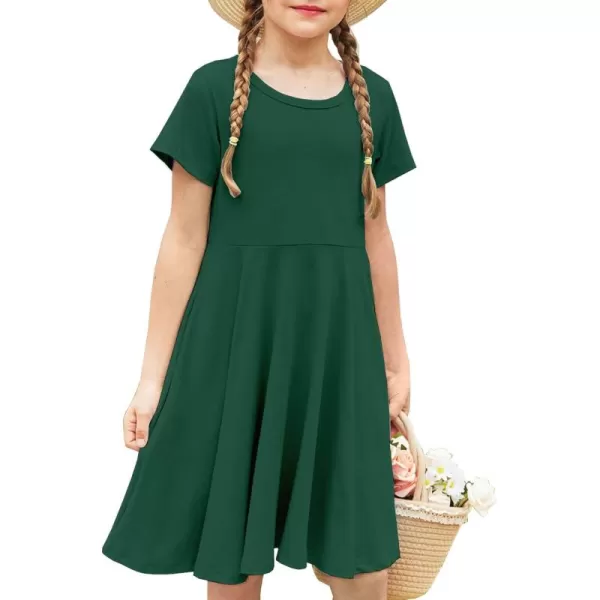 Arshiner Girls Dress Basic Short Sleeve A Line Swing Skater Twirl School Party Dress