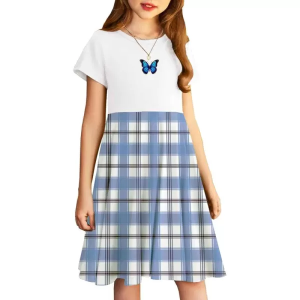 Arshiner Girls Dress Basic Short Sleeve A Line Swing Skater Twirl School Party Dress